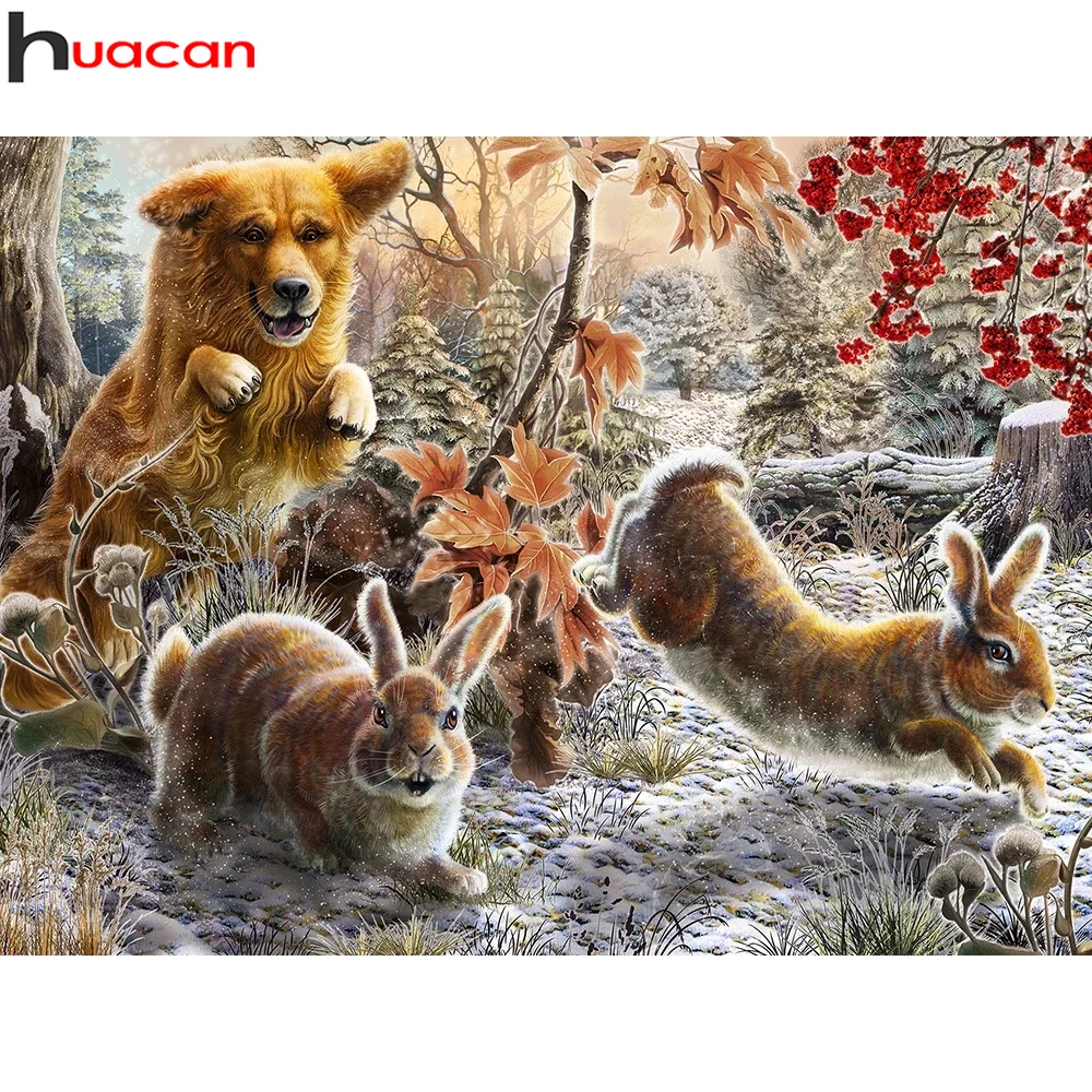 Набор для алмазной живописи Huacan домашний декор с изображением собаки кролика