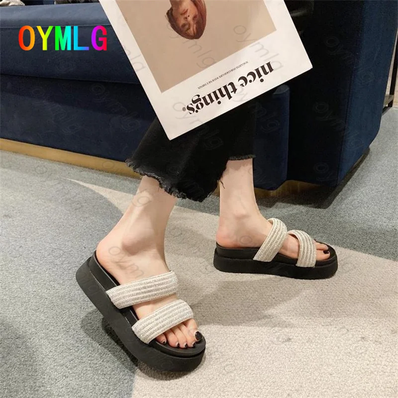 

2021summer new Korean version of rhinestone flip-flop open-toed platform platform slippers outer wear fashionable casual sandals