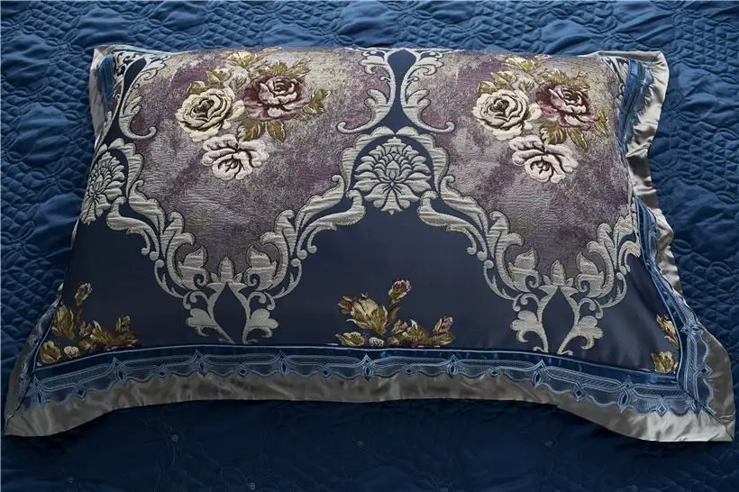 

45 Style Royal Bedding set Blossom Floral Embroidery Blue Duvet Cover Silk Satin Bed sets Queen King size Bed set
