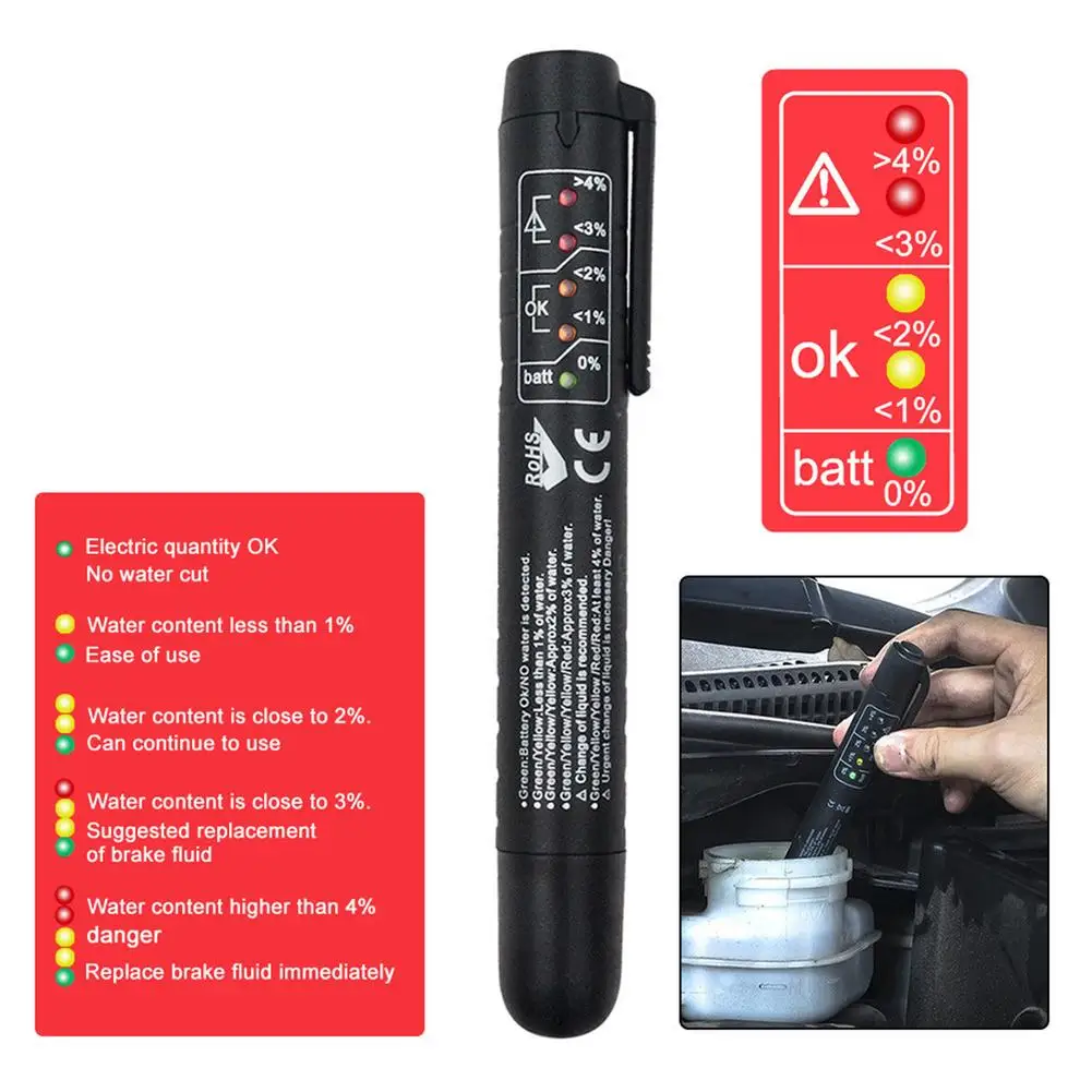 

Brake Oil Testing Pen Automobile Brake Oil Water Content Detection Diagnostic Pen Motorcycle Brake Fluid 1.5V Tester