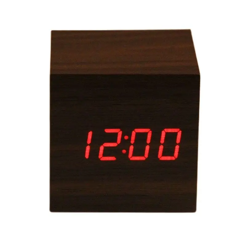

New Arrival Desktop Clock Powered Mini Portable Wooden Clock Red LED Digital Sound Control Alarm Clock Digital Clock Mini Alarm