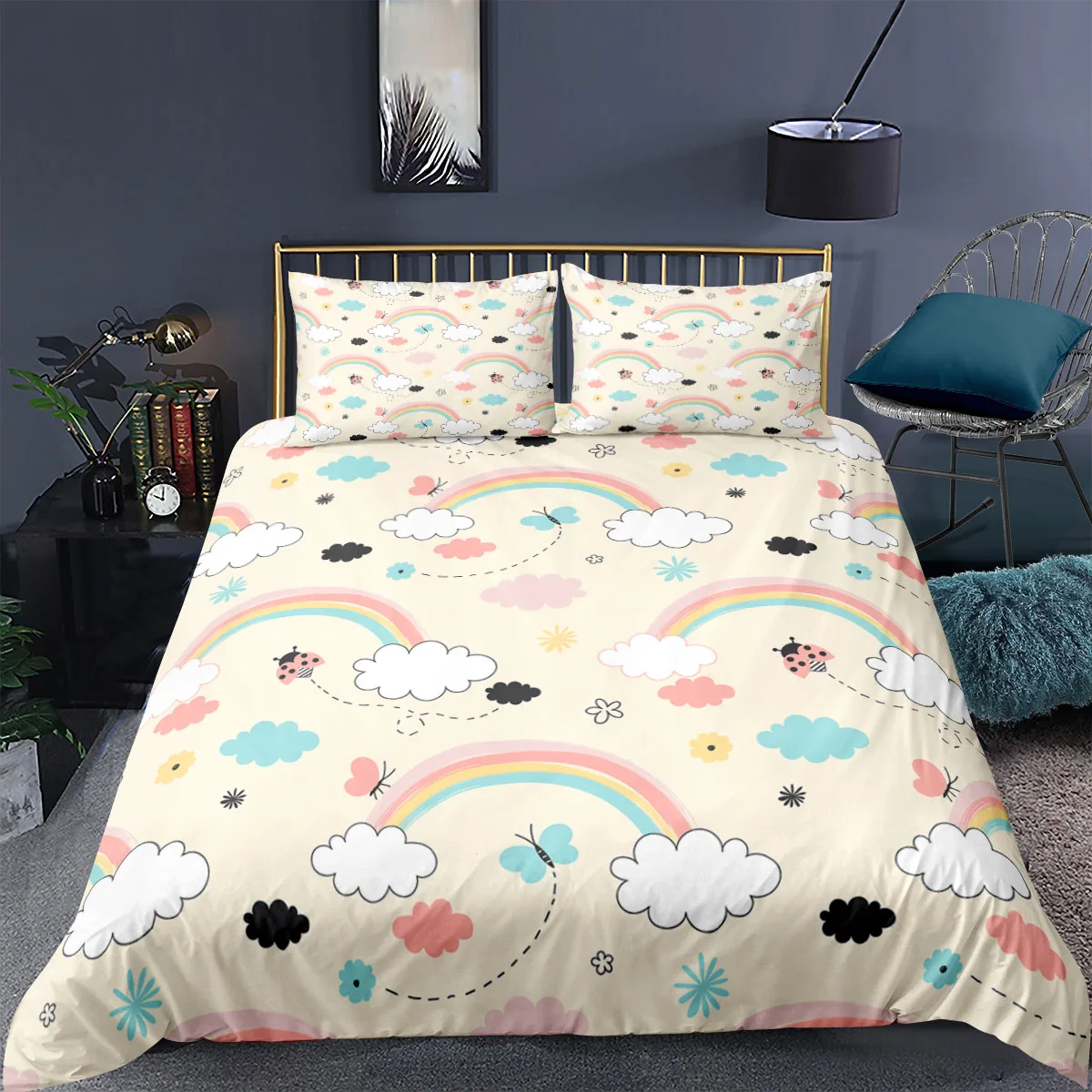 

Trendy pastel colors rainbow Bedding Set Baby Kids Duvet Cover 150x210 135x200 With Pillowcases And Zipper