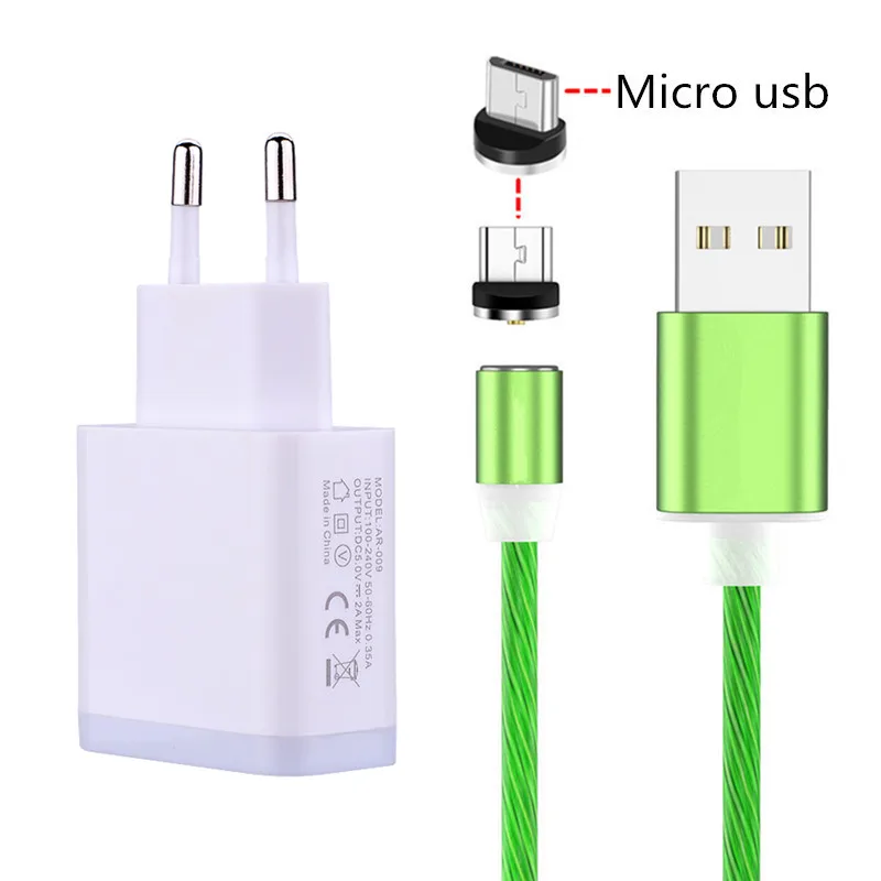 Магнитный микро USB зарядный светодиодный светящийся провод для Samsung Huawei honor 7A Xiaomi