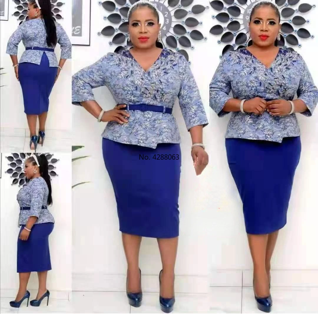 

African Dresses for Women African Women Long Sleeve V-neck Polyester Plus Size Office Dress African Clothes Women 2XL-6XL