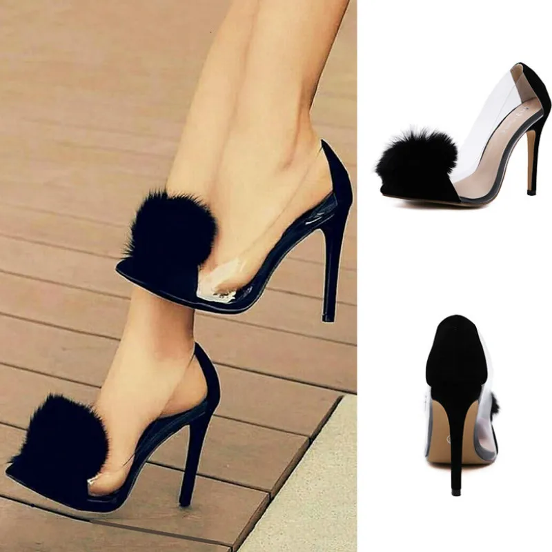 Женские туфли на тонком прозрачном меху вечерние Фли с острым носком высоком
