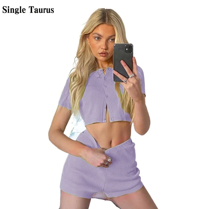 Женский трикотажный комплект из двух предметов однотонный Повседневный