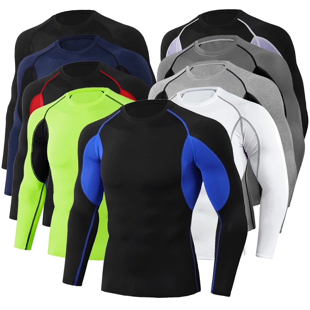 

Running Men Compression T Shirt Fitness Tight Long Sleeve Sport Tshirt Training Jogging Shirts Gym Sportswear Quick Dry Rashgard