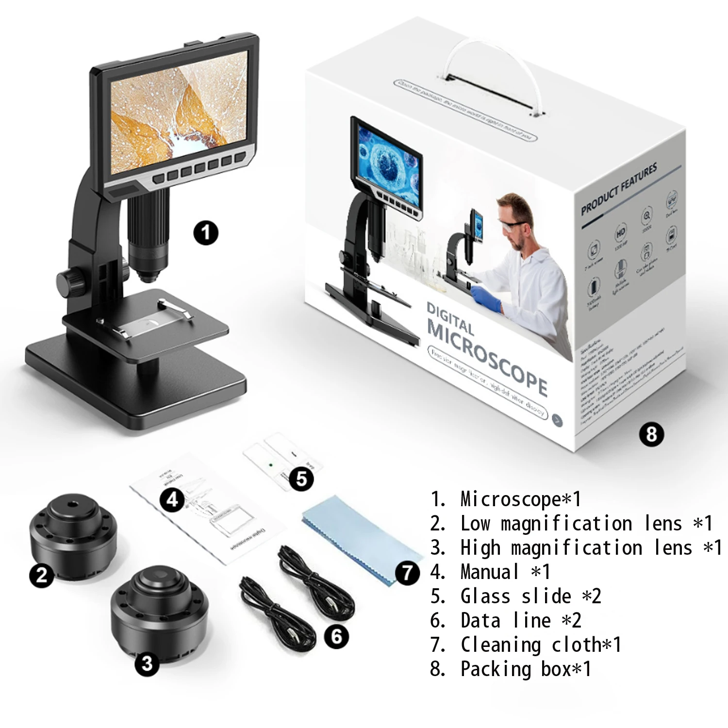 1 предмет Новинка 7-дюймовый большой Экран микроскоп микроорганизмов наблюдения