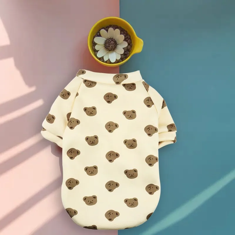 

New Autumn and Winter Pet Clothes Cartoon Bear Dog Sweater Plus Velvet Dog Clothes Set Head Cat Pet Clothes