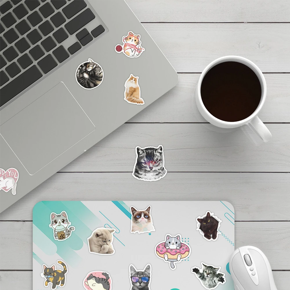 Pegatinas de dibujos animados Kawaii Cat Kitty, pegatinas impermeables para motocicleta, equipaje, guitarra, monopat&iacute;n, regalo para ni&ntilde;os, 10/30/50 Uds.-5