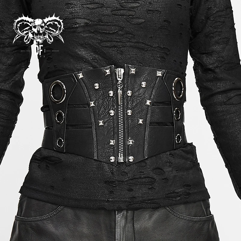 

Devil Fashion Women's Punk Waist Girdle Fashion Novelty Hollow Adjustable Rope Zipper Cardigan Corset