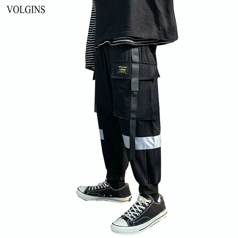 Уличная Хип-хоп мужские беговые черные с боковыми карманами фитнес-стиль Мужские
