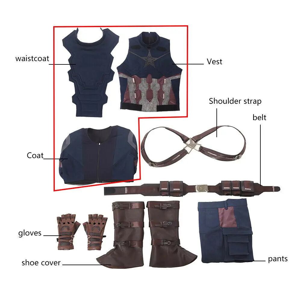 coat vest waistcoat Мстители Бесконечность войны капитан Америка Косплей Костюм Супергероя Стива Роджерса наряд на карнавал Хэллоуин костюм косплей ONSEN - Цвет: coat vest waistcoat
