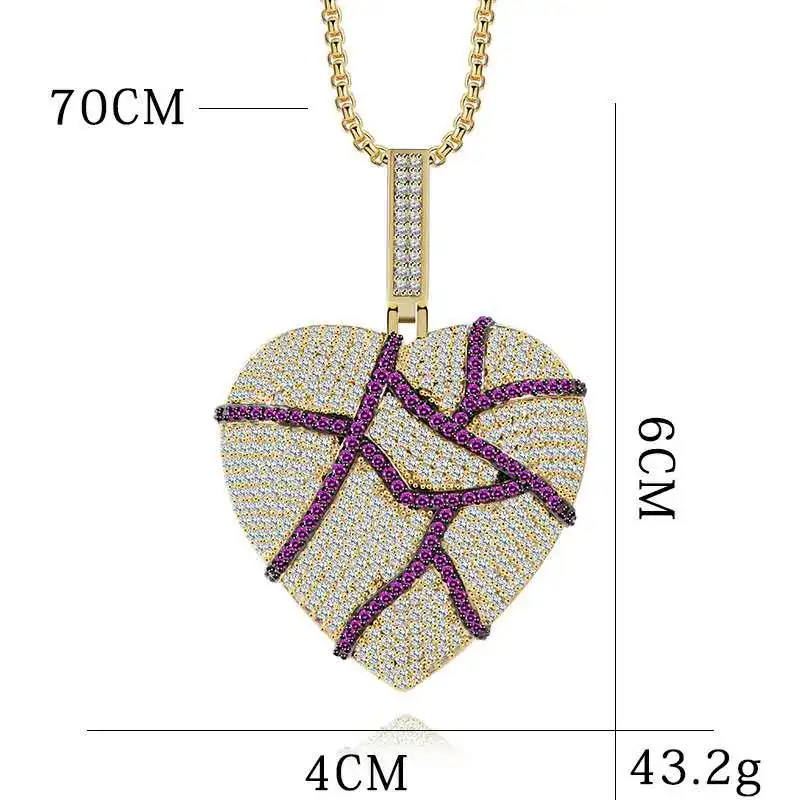 

High quality all copper heart shaped purple thread boutique zircon necklace sweater fashion brand ladies couple jewelry gift