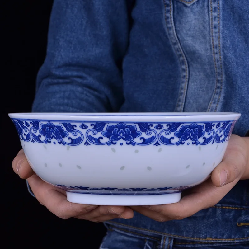 Керамическая чаша в китайском стиле голубая и белая фарфоровая для риса столовая