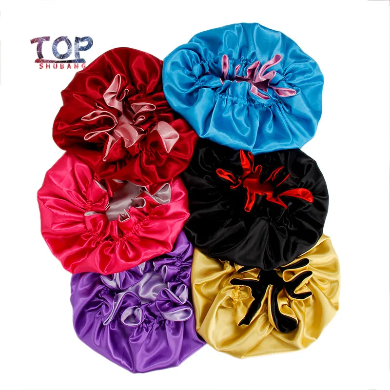 

Custom Logo Mother and Kids Reversible Bonnet Double Layer Sleep Bonnet Women Baby Silk Bonnets
