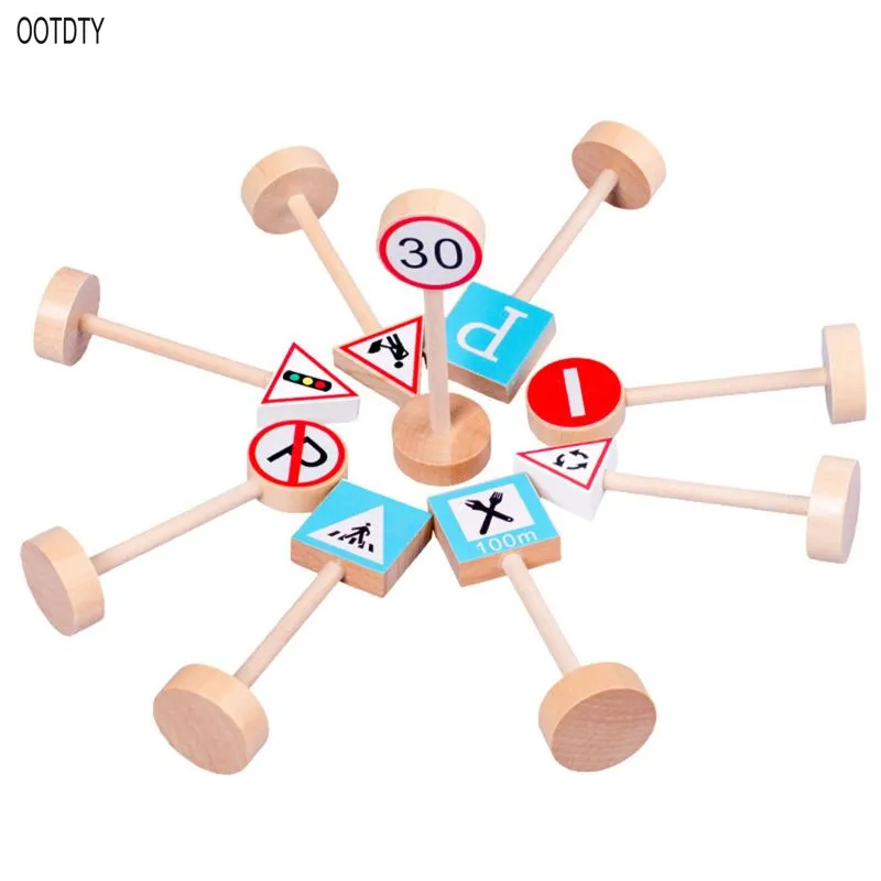 16PCS Colorful Wooden Street Traffic Signs Parking Scene Kids Children Educational Toy Set For Birthday Gift Thomas Train | Игрушки и