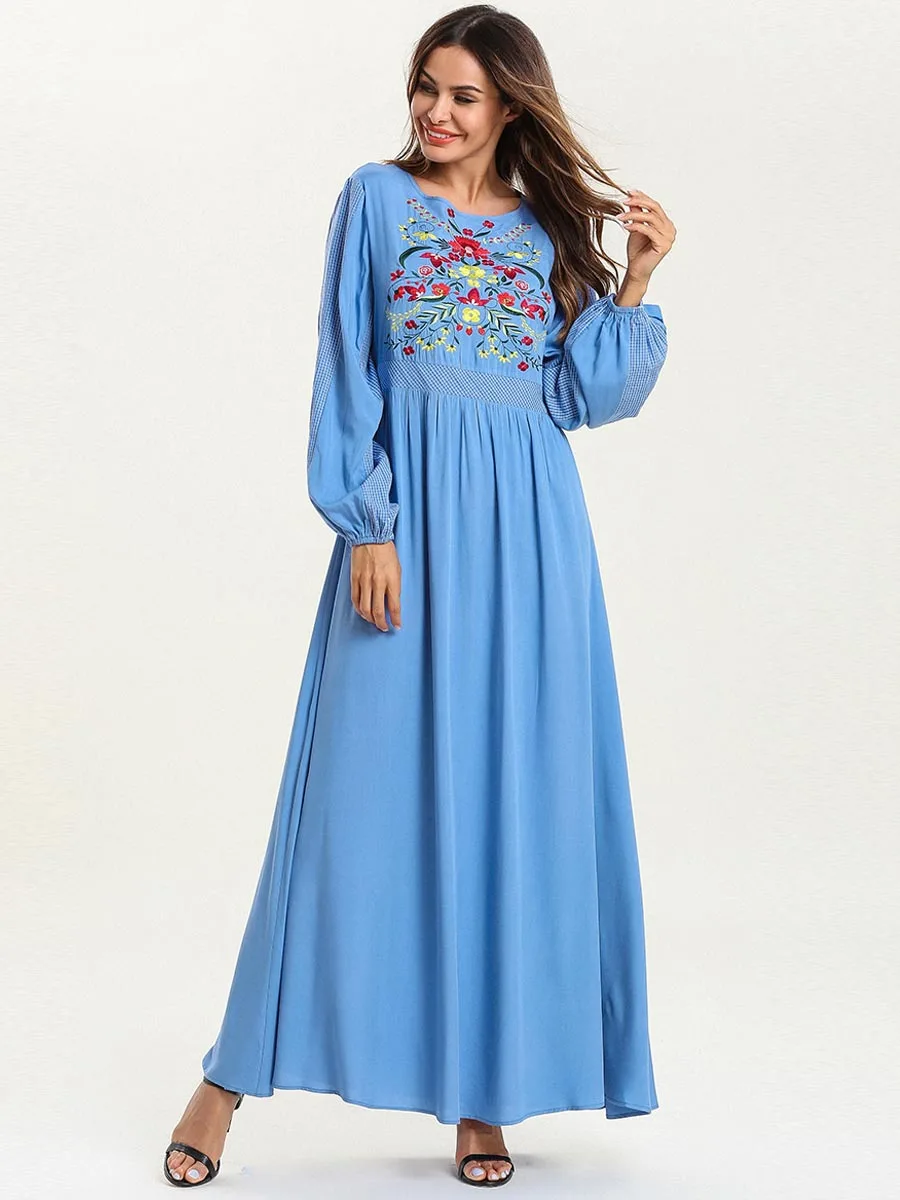 Мусульманское платье абайя для женщин с длинным рукавом и цветочным принтом Jilbab