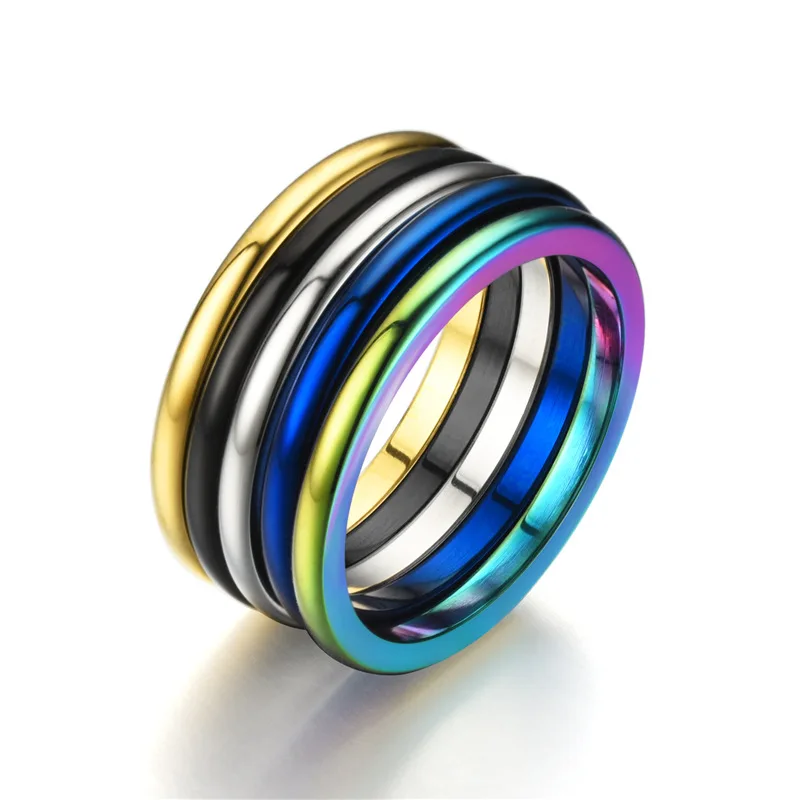 

2021 Women's Ring Fashion Colorful Ring 2mm Width Simple Couple Ring Seamless Steel Ring Men's Ring Couple Ring