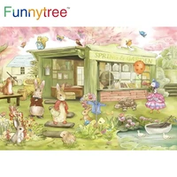 funnytree happy easter rabbit cartoon backdrop spring garden baby shower 1st birthday newborn party photobooth background