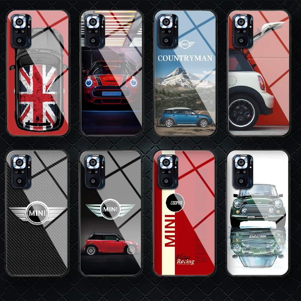 

Car Mini Cooper Tempered Glass Phone Case Cover For Xiaomi Redmi Note 7 8 9 10 K40 A C S T Pro Black Coque Waterproof Soft