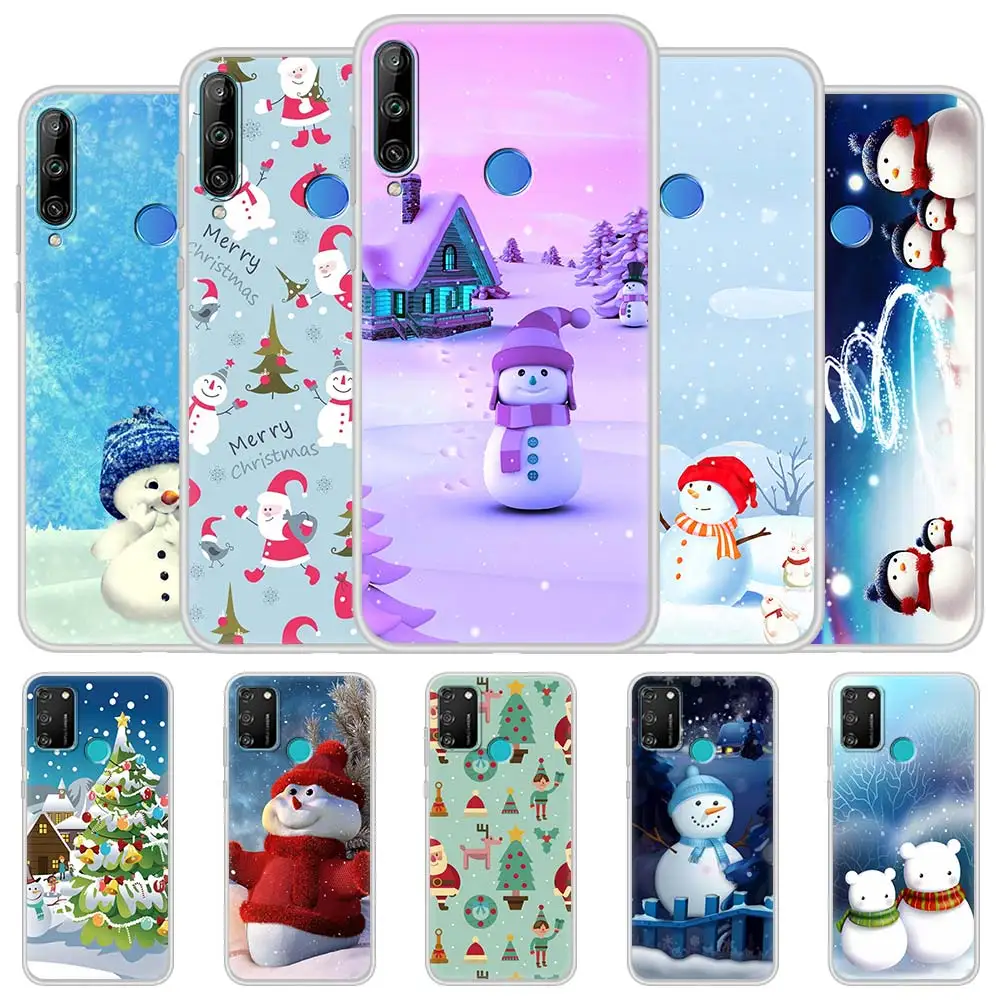 

Silicone Case Coque For Honor 30 Youth 10 9X Lite 20 Pro 8X 30i Play 9A 9C 9S 20e 20S 8S 2020 Soft TPU Cover Christmas Snowman