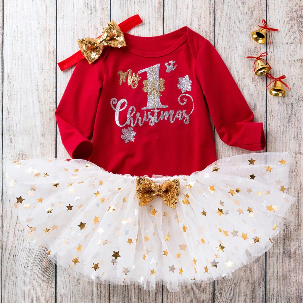 Рождественская одежда для новорожденных девочек мой первый рождественский