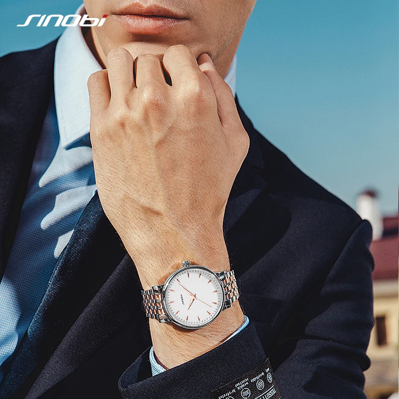 Часы наручные Sinobi Мужские кварцевые модные золотистые полностью оптовая продажа
