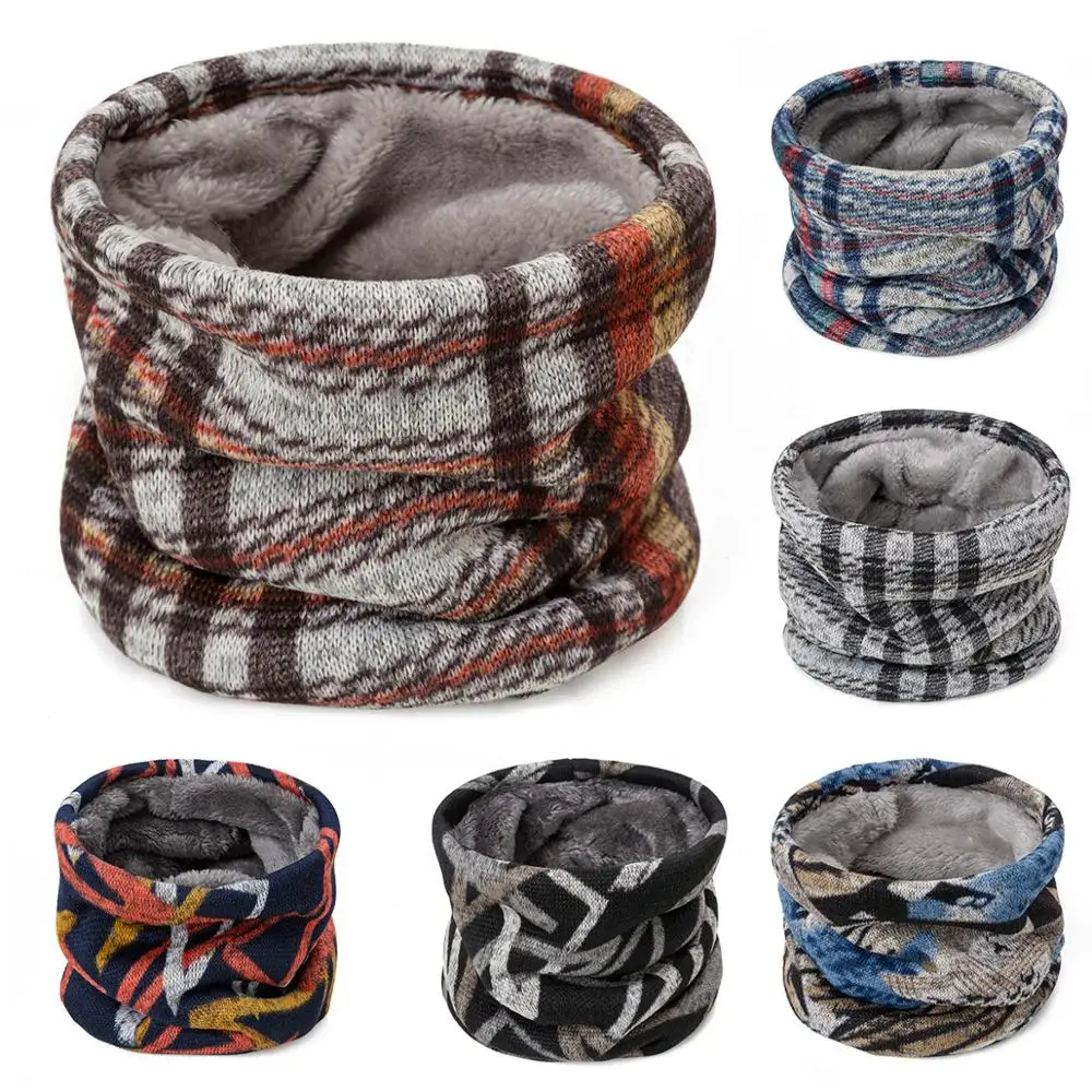 Модный зимний шарф для мужчин теплый хомут из плотного бархата с принтом модные