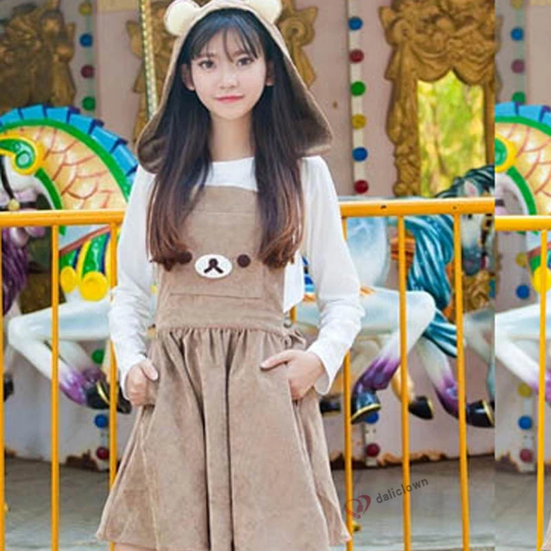 Женское платье с капюшоном и вышивкой медведя из аниме кумамо |