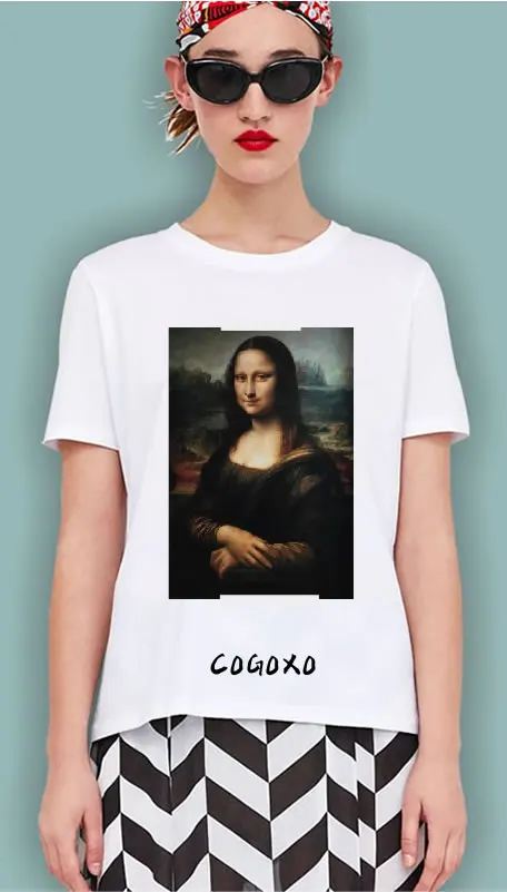 Мона Лиза новая модная футболка для женщин Забавные футболки девочек из хлопка с
