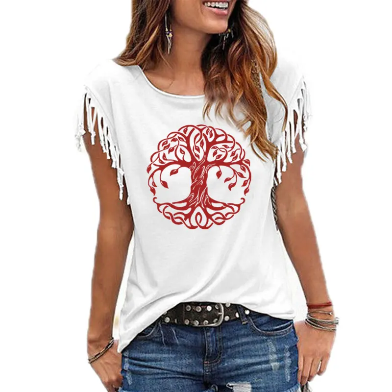 

Mandala Circle Trees T-Shirt Tree Women Cotton Short Sleeve Female T-shirts Fashion Tees