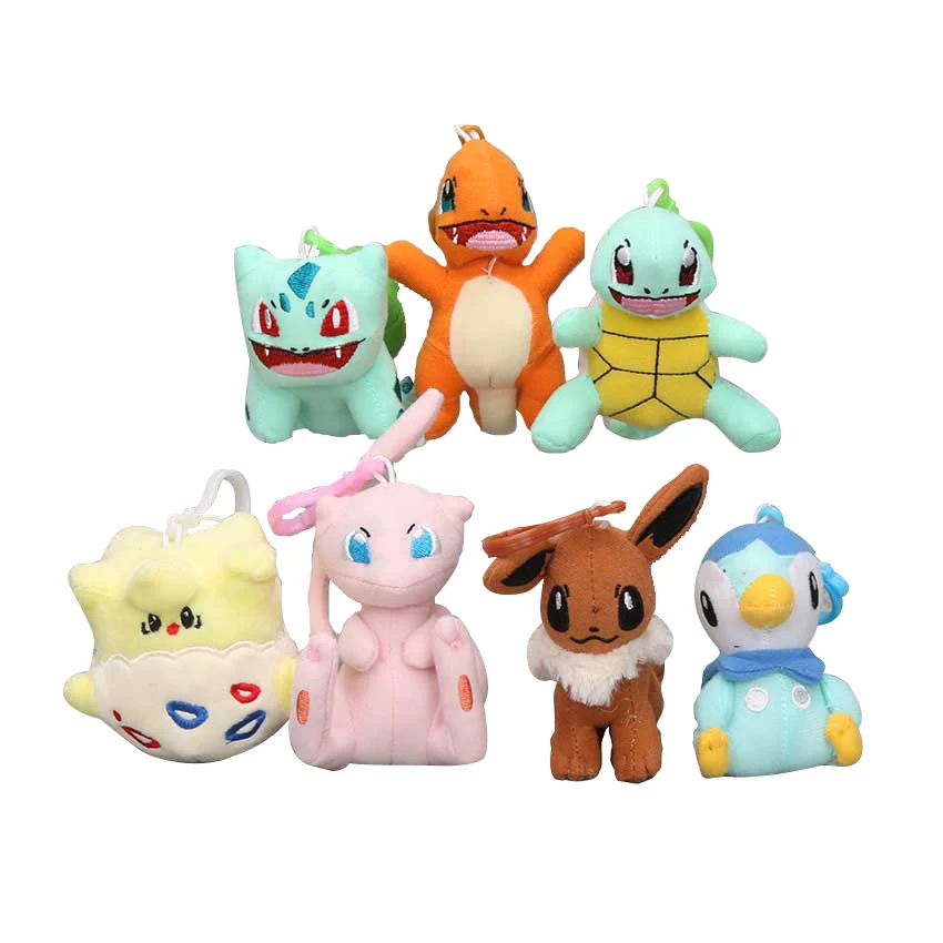 9-12 см Pocket Mew Piplup Bulbasaur Eevee Squirtle плюшевая игрушка чучела подвеска плюшевая кукла брелок с крючком