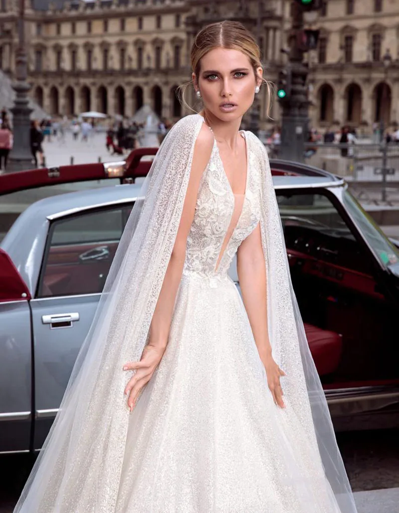 Винтажное свадебное платье принцессы 2021 с V-образным вырезом открытой спиной