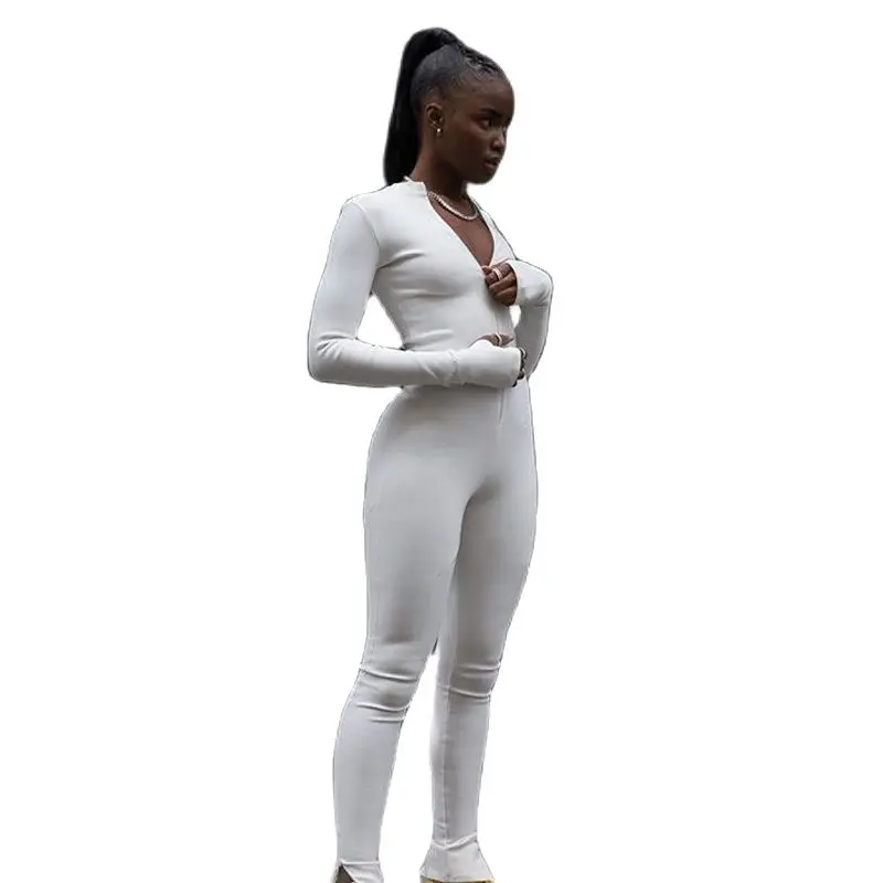 Комбинезон XLLAIS цельный женский пикантный белый эластичный облегающий ромпер с