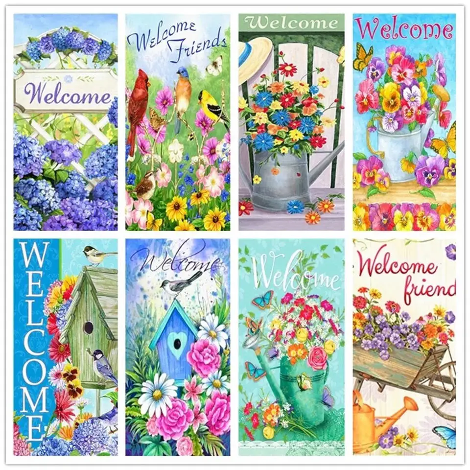 

New 5d Diamond Painting Full Square Round Cross Stitch Embroidery Rhinestone Flower Welcome Art Kits Adult Home Decor Gift