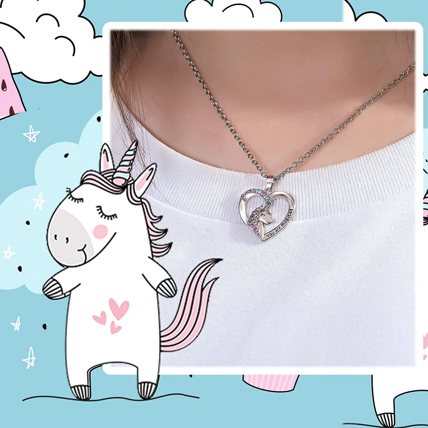 

Zircon Angel Earrings Pendants and Necklaces Girl Gift Christmas Free Shipping Stainless Steel Jewelry Heart Pendant Unicorn