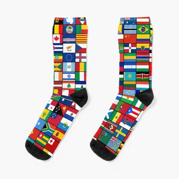 

The World Is Flags Crew Socks Black Knee High Ankle Mens Women Best