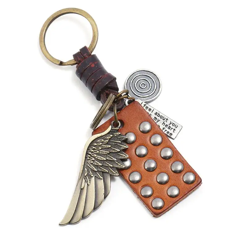 Панк мода крыло металлический брелок сплав заклепки кулон кожаная цепочка для