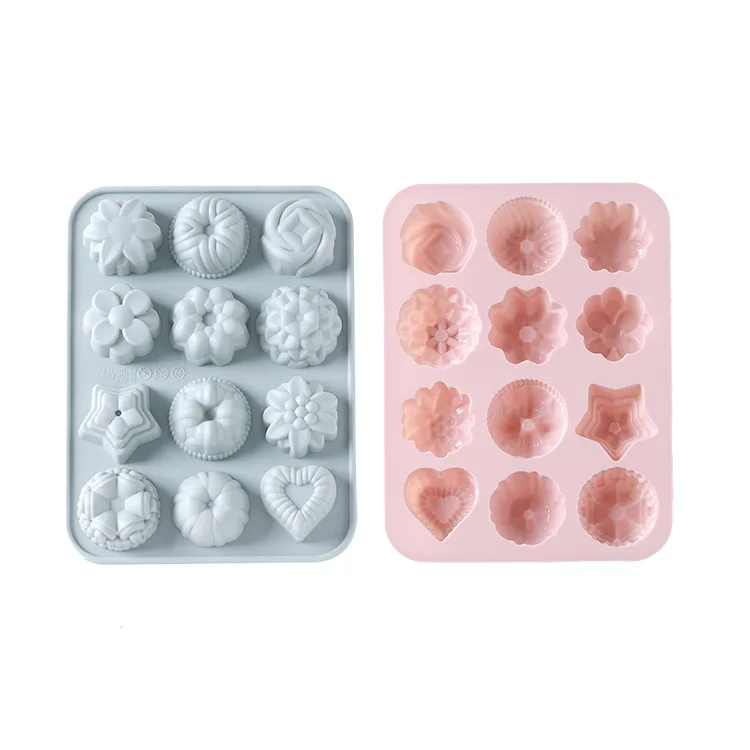 

12 different shapes of flower-shaped silicone mooncake molds Silicone Cake Ice Cube Mold DIY handmade soap aroma diffuser mould