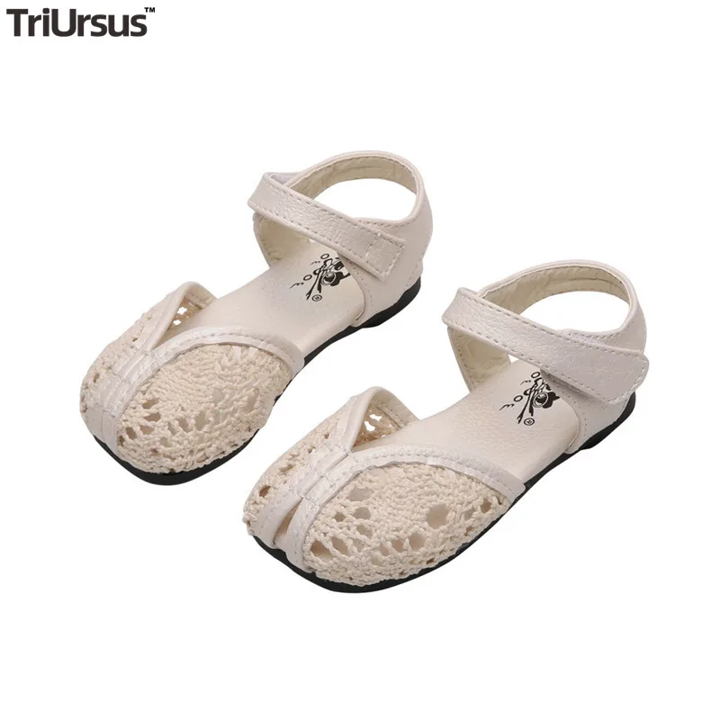 Сандалии с перфорацией для девочек Нескользящие босоножки принцессы на липучке