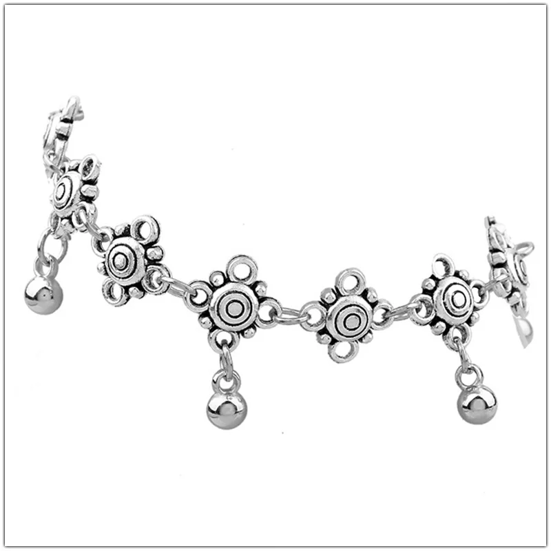 С браслетом на лодыжке Летние богемные винтажные Серебристые кулоны Цвет монета