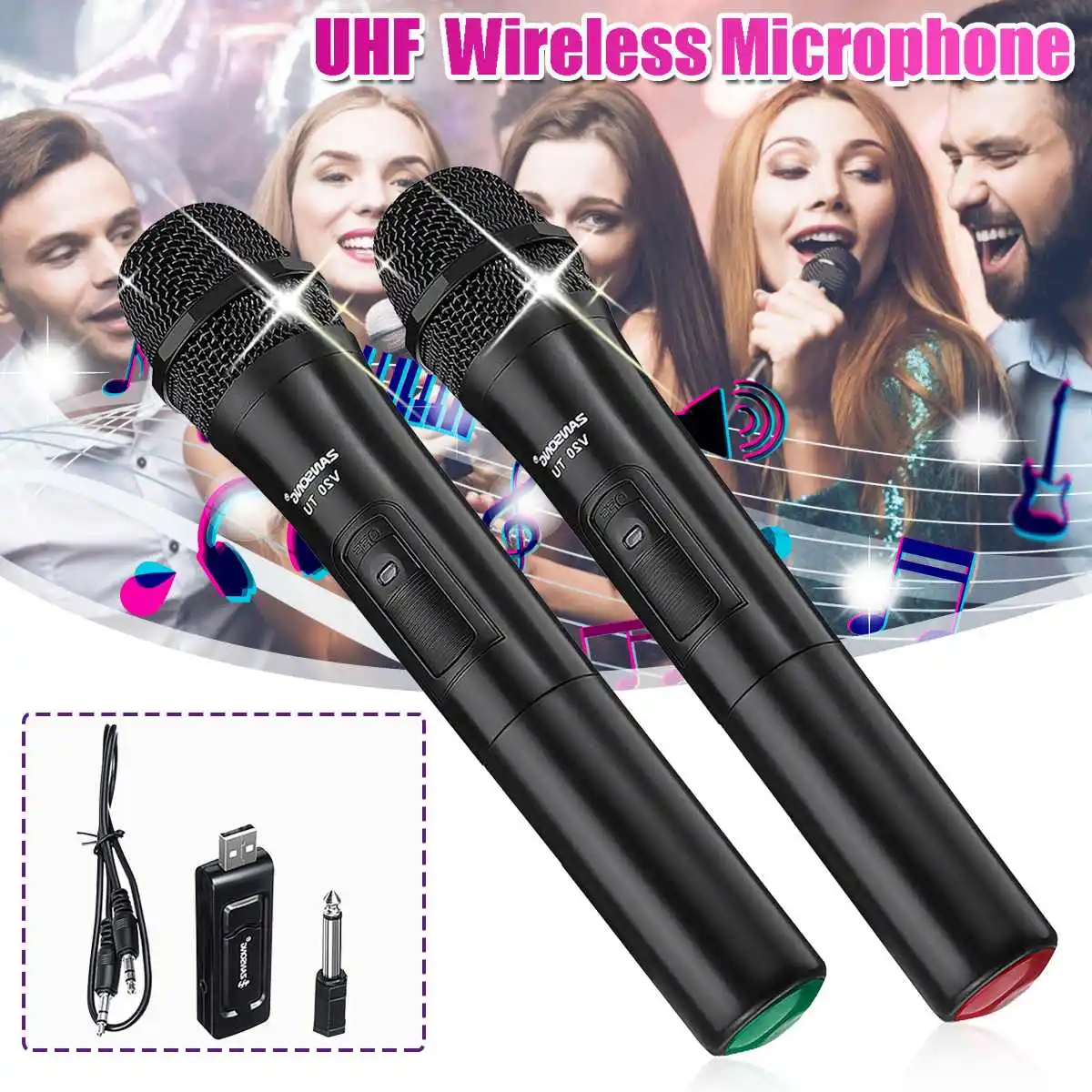 

NEW 2PCS UHF USB 3.5mm 6.35mm Wireless Microphone Megaphone Handheld Mic with Receiver for Karaoke Speech Loudspeaker