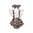 Комплект из 2 предметов для новорожденных девочек 0-24 месяцев, летний Леопардовый боди с открытыми плечами и повязка на голову, в наличии на складе в США