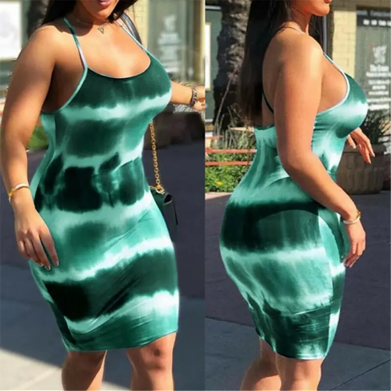 

Sexy Tie dye Womens Bodycon Sleeveless Printed Dress Backless Ladies Oversize Fashion Summer High Waist Beach Mini Dress