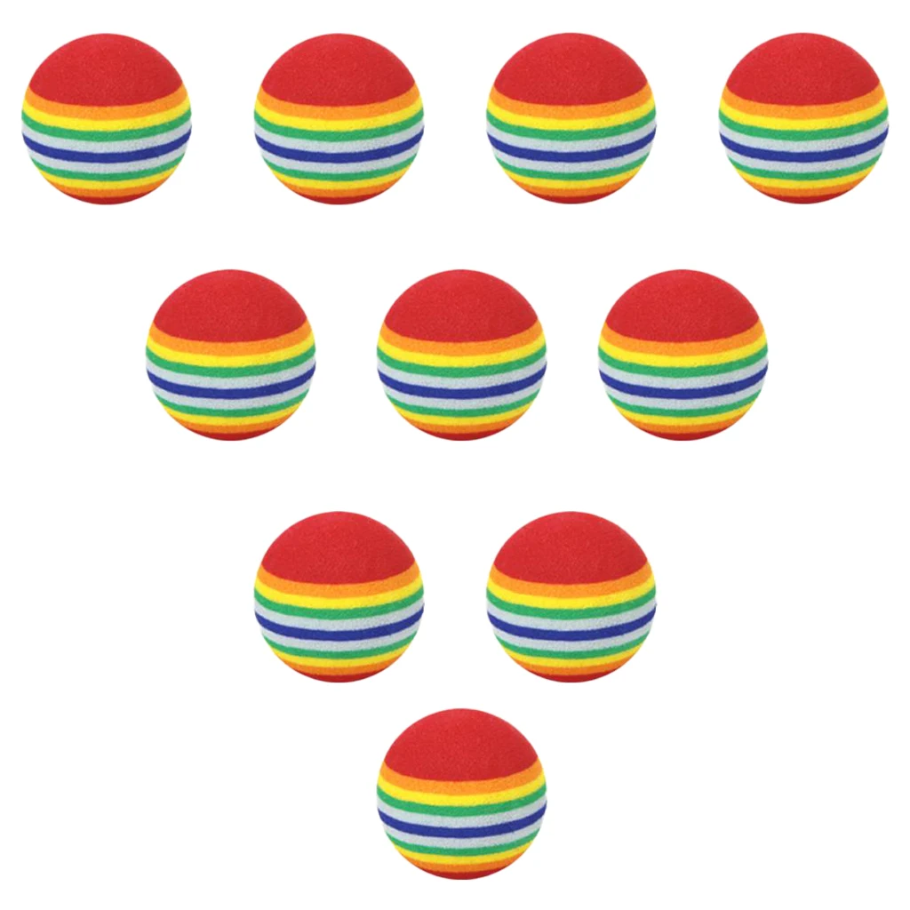 

10Pcs EVA Foam Golf Balls Rainbow Stripe Swing Practice Training Aids Sports