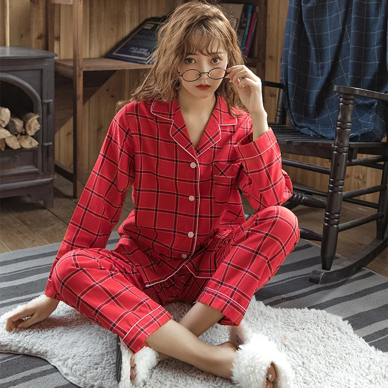 Long Sleeve Pajamas Autumn Trousers Suit Fashion Pyjama Set Large Size Nightwear Home Service House Nightdress Costume Outfit