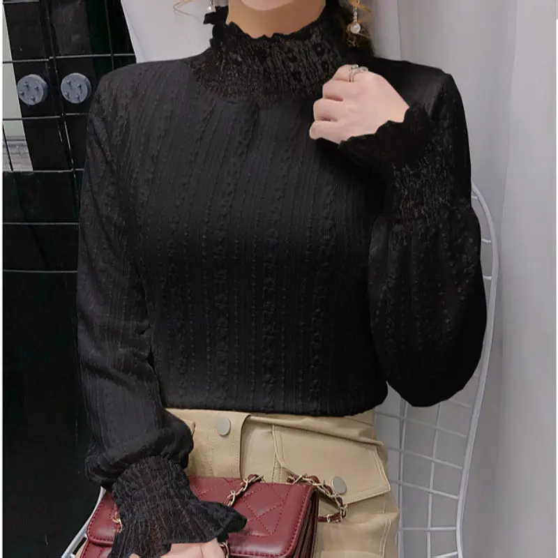 Женская блузка Осень-зима сетчатая водолазка кружевная Изысканная Рубашки Ropa De