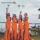 Новейшие оранжевые длинные платья подружки невесты русалка 2022 на одно плечо с разрезом Африканское женское платье для свадебной вечеринки платье для выпускного вечера