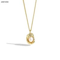 andywen 925 sterling silver 2021 gold pearl shell pendant long chain necklace luxury jewelry for women rock punk jewelry